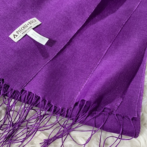 PICCHU+Bold scarf wrap fringed baby alpaca and silk raw hem made in Peru 32x86” - Picture 4 of 7